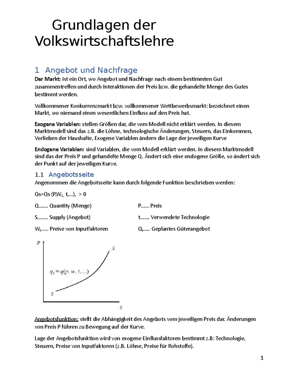 Grundlagen Der VWL - Val - Volkswirtschaftslehre 1 Angebot Und ...