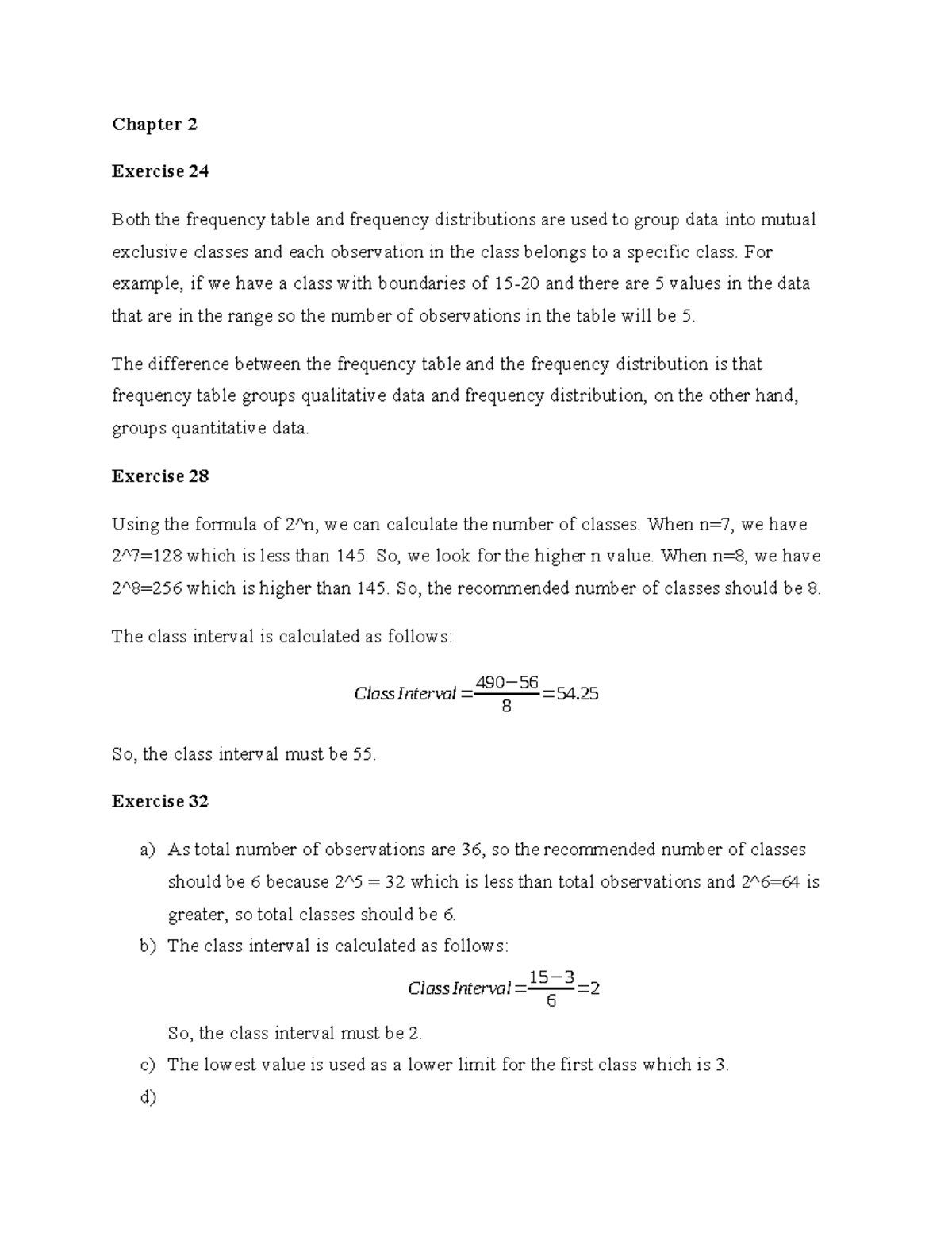 Chapter 2 and 3 Assignment - Chapter 2 Exercise 24 Both the frequency ...