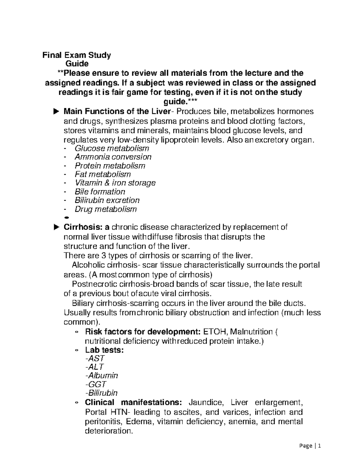 Nursing Final exam Study Guide 2 - Final Exam Study Guide Please ensure ...