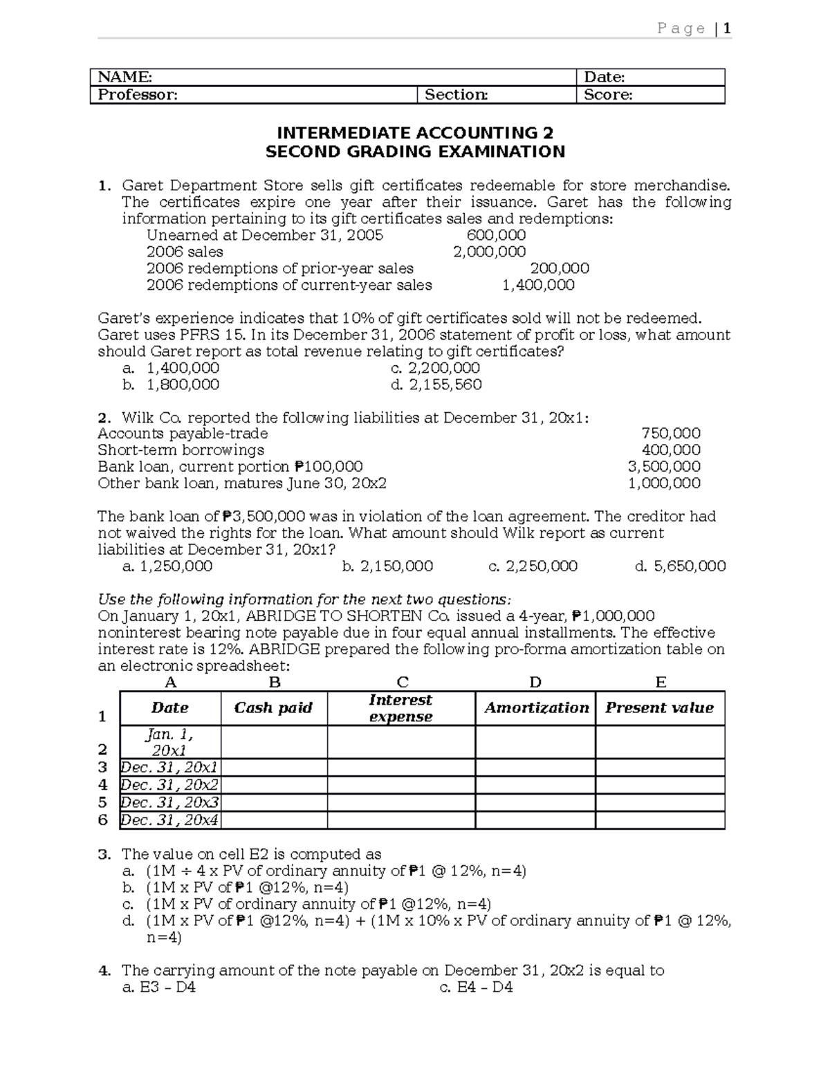 2ND- Grading-EXAM 2021 - NAME: Date: Professor: Section: Score ...