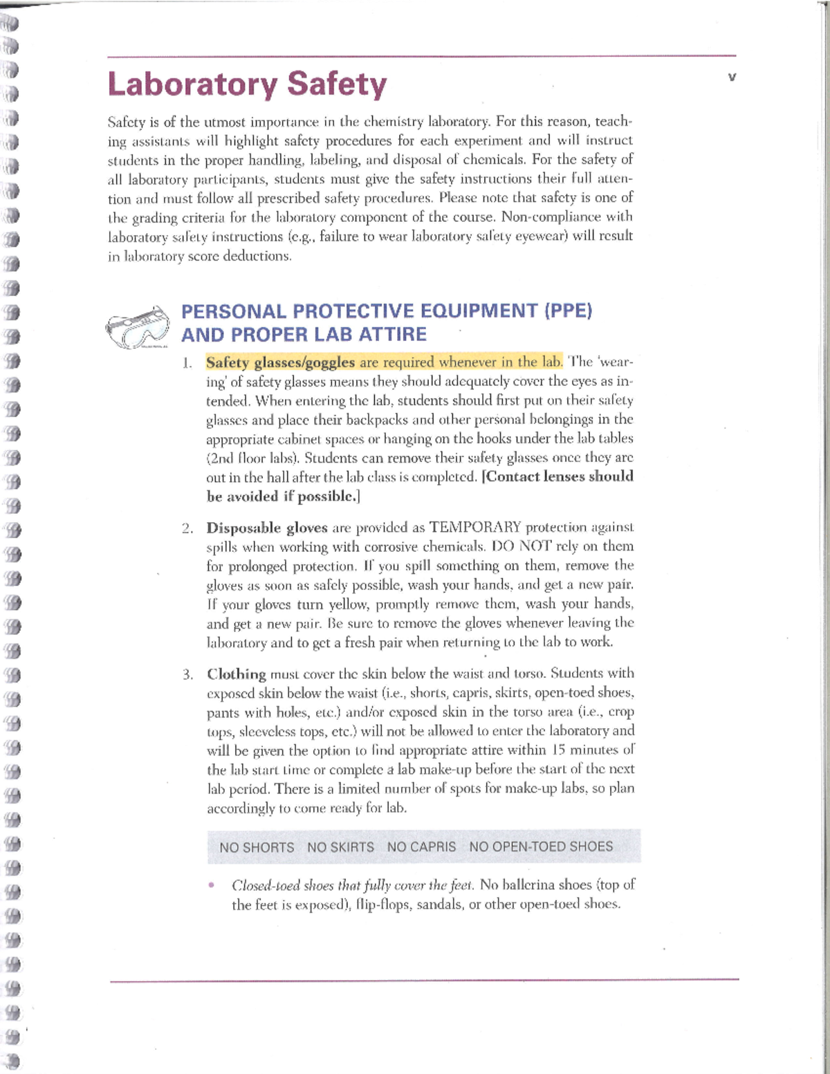 CHEM 109 Safety page from lab manual - CHEM 109L - Nebraska - Studocu