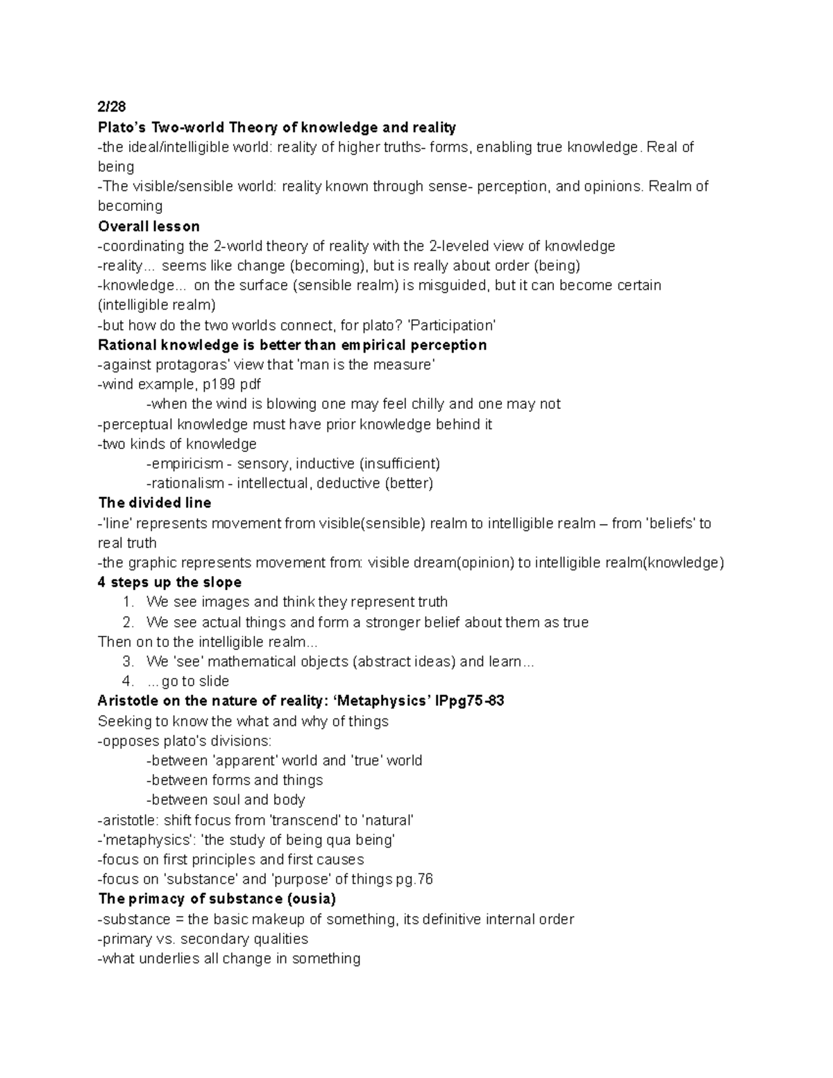 Philosophy Notes week 7 - 2/ Plato9s Two-world Theory of knowledge and ...