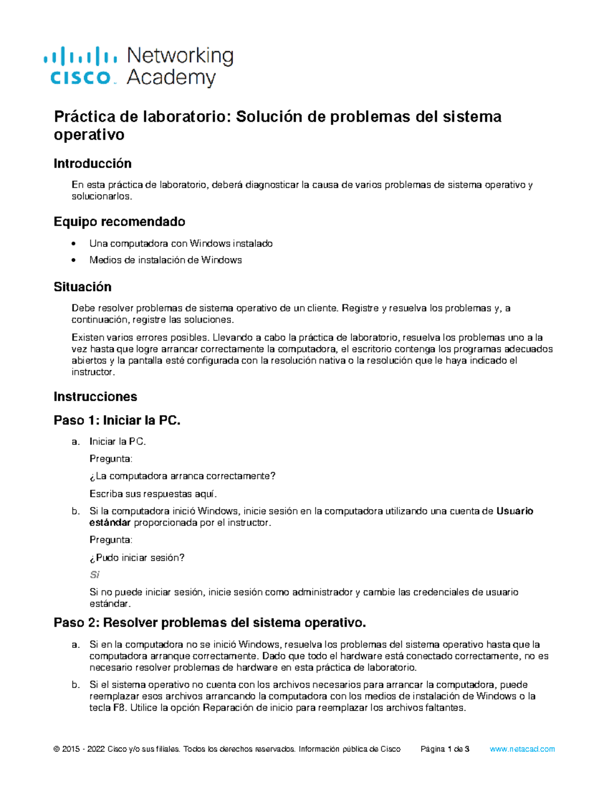 11.7.3.2 Lab - Troubleshoot Operating System Problems - © 2015 - 2022 ...