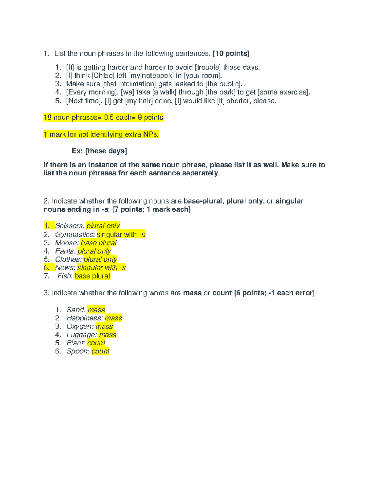 A#1 KEY B18 KEY - Assignment 1 - List the noun phrases in the following ...