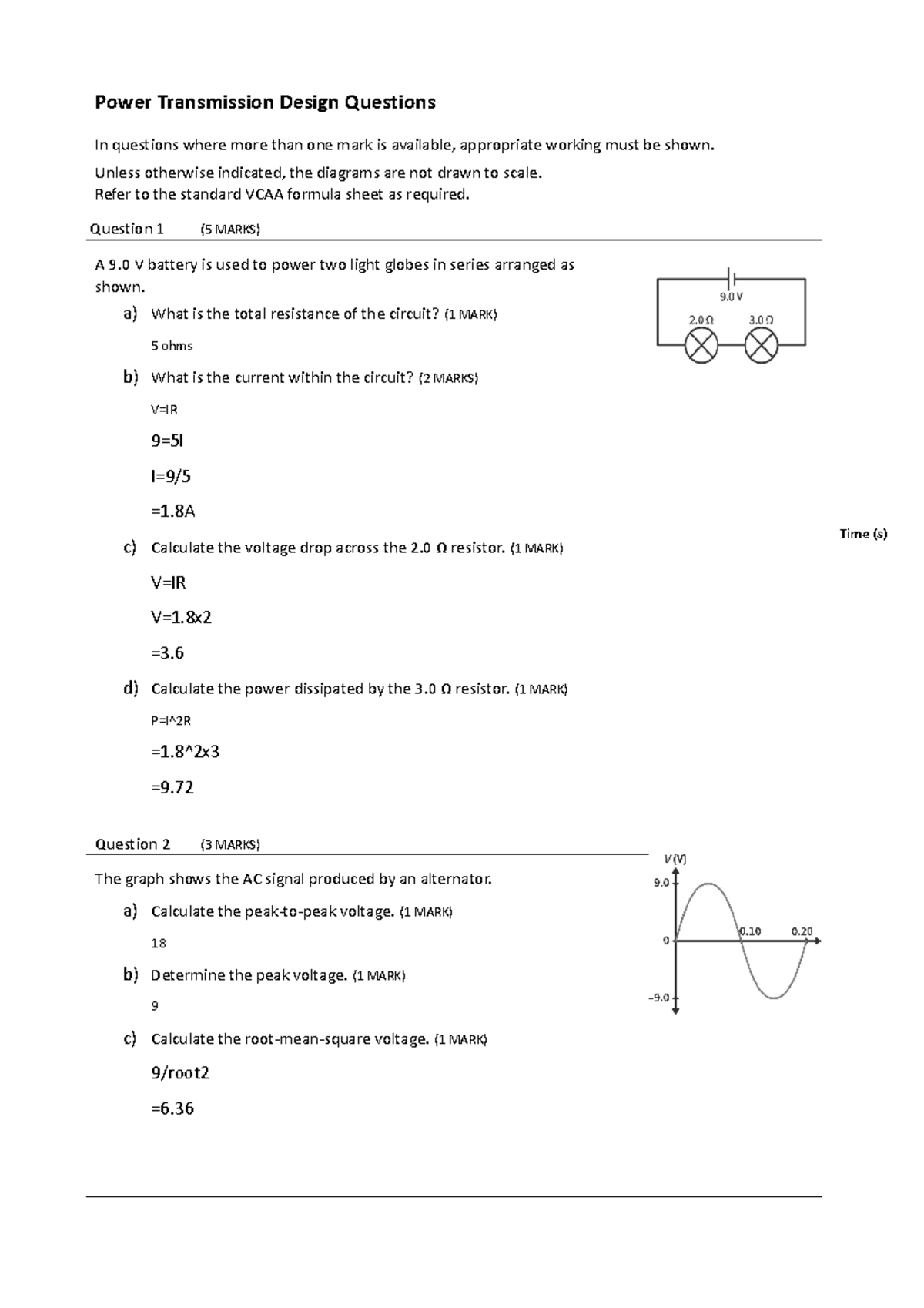 3.2 Power Transmission Design Questions Unless otherwise indicated