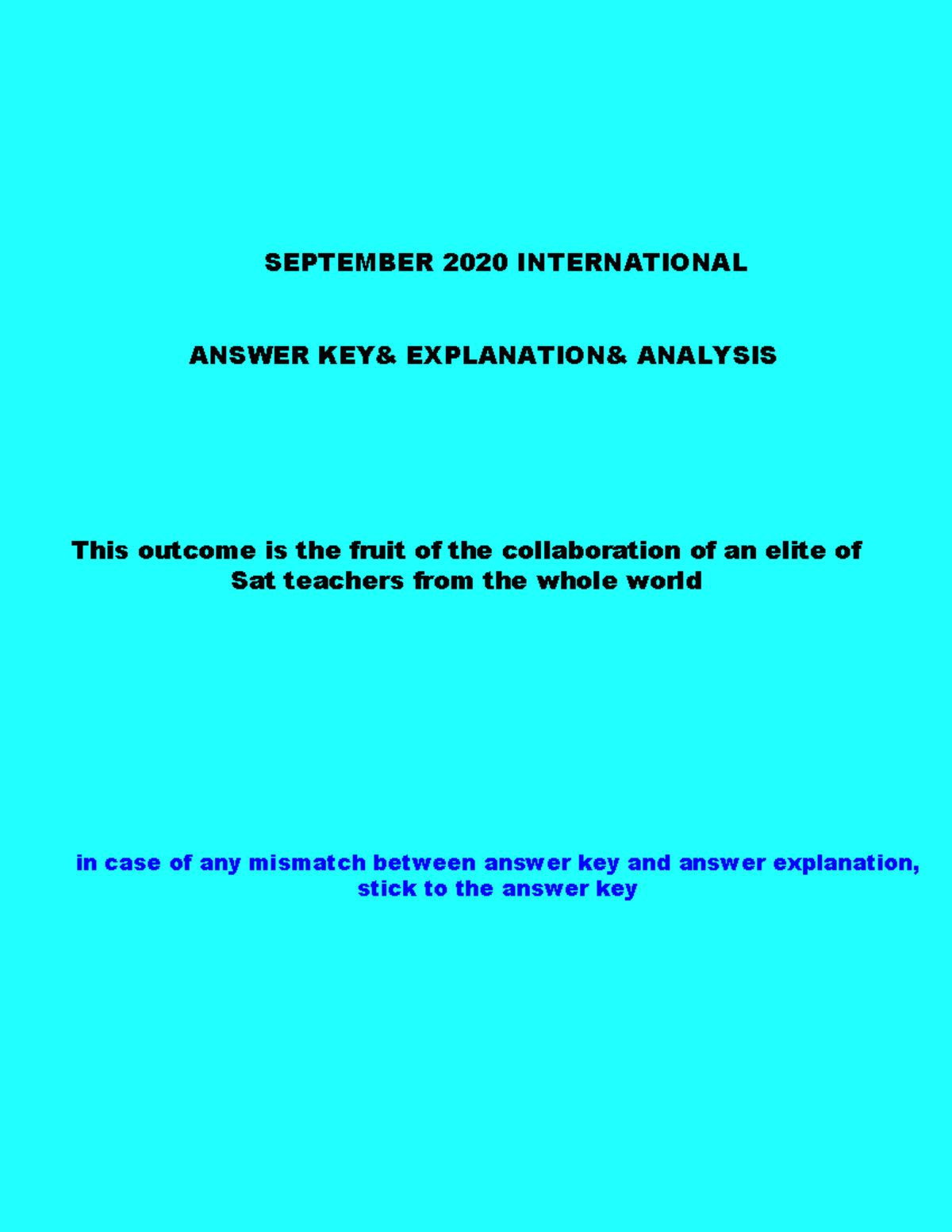 September 2020 International Sat Answer Key And Explanation - SEPTEMBER