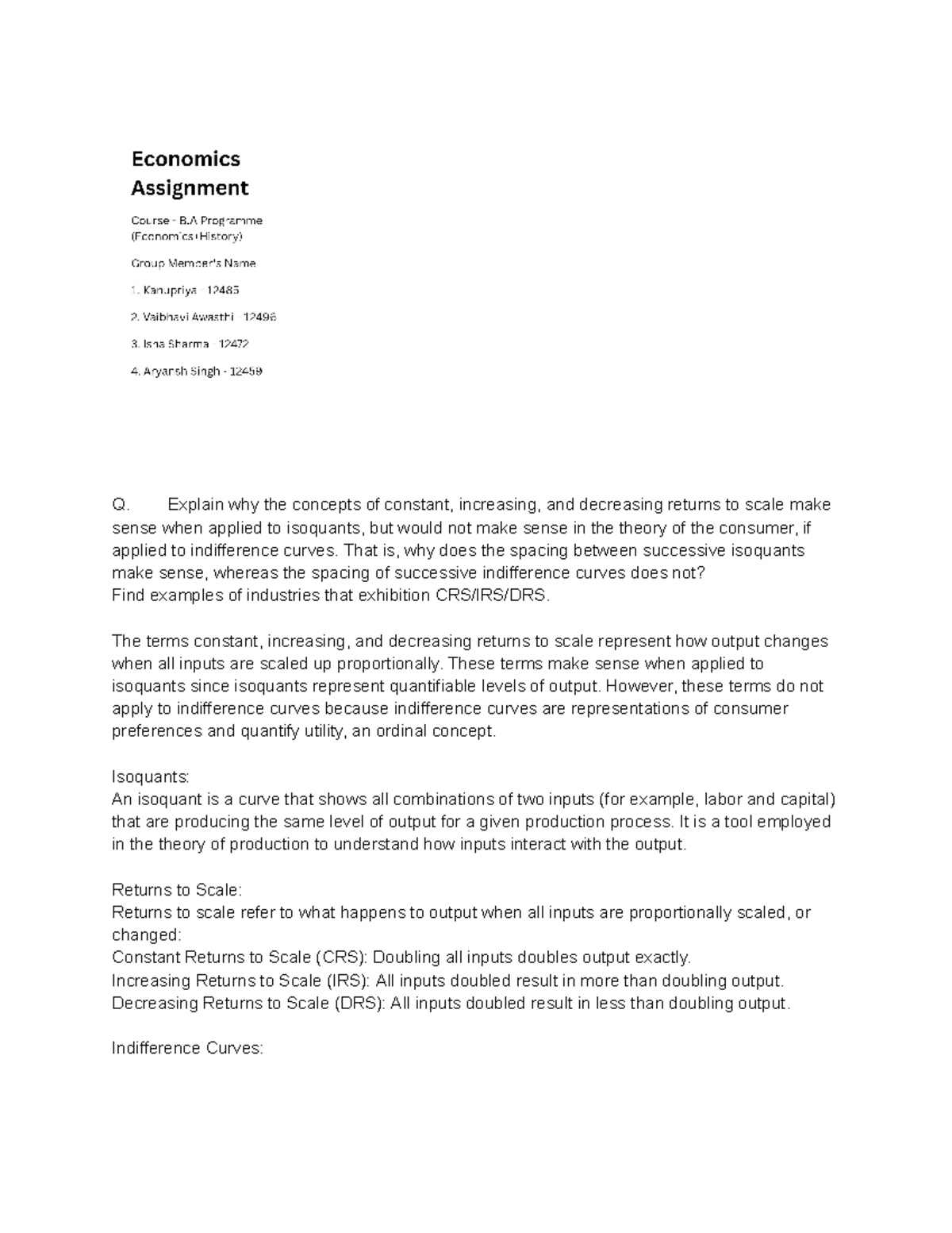 Economics Assignment sem-3 - Q. Explain why the concepts of constant ...