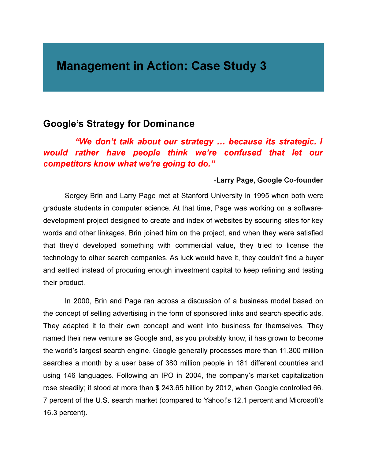 google case study strategic management pdf