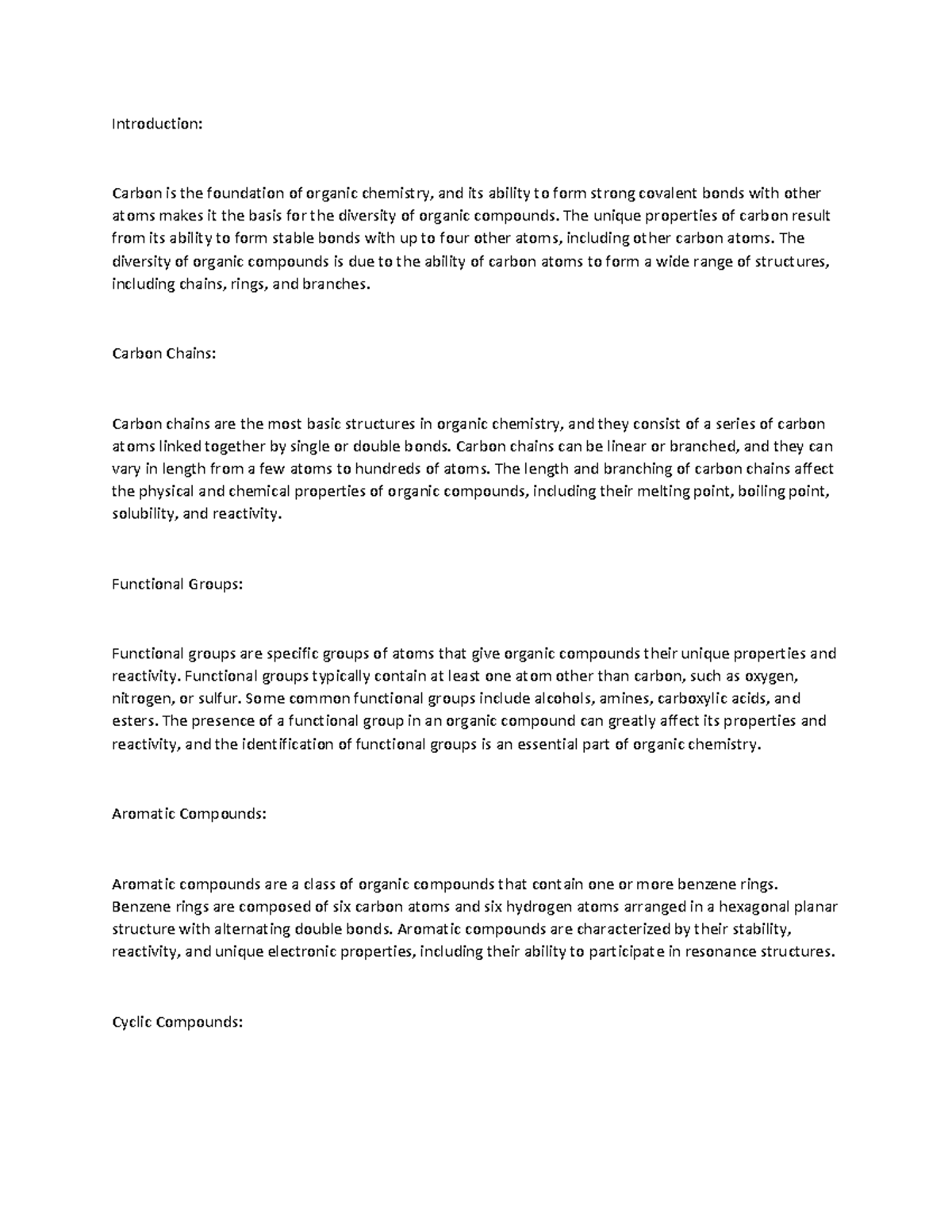 Orgchem - Introduction: Carbon is the foundation of organic chemistry ...