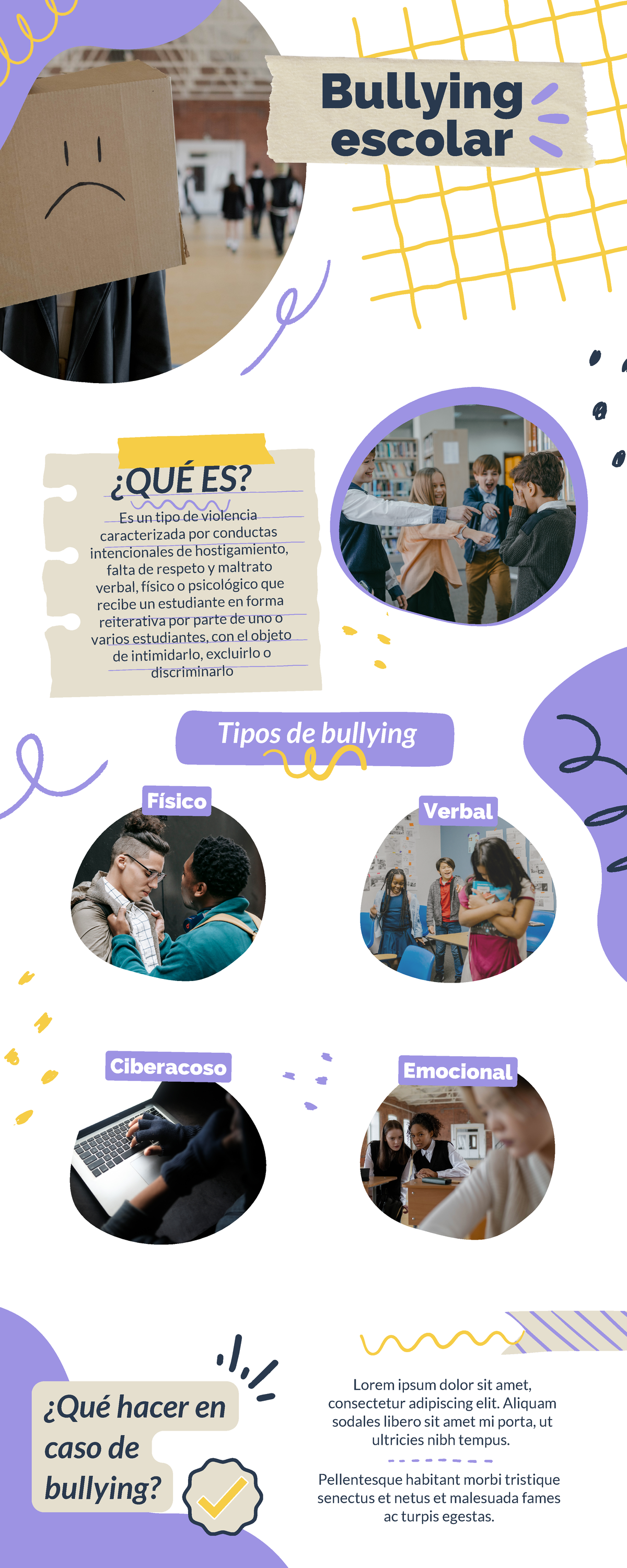 Tríptico sobre el Bullying Acoso Escolar Creativo Morado - Bullying
