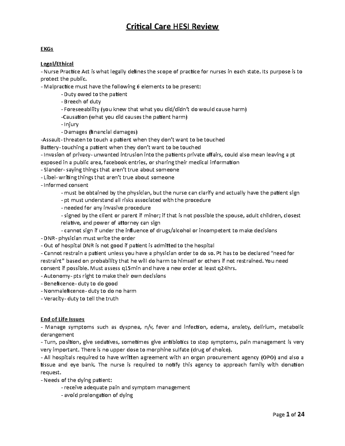 Critical Care Hesi Review-2 - Critical Care Hesi Review Ekgs Legal 