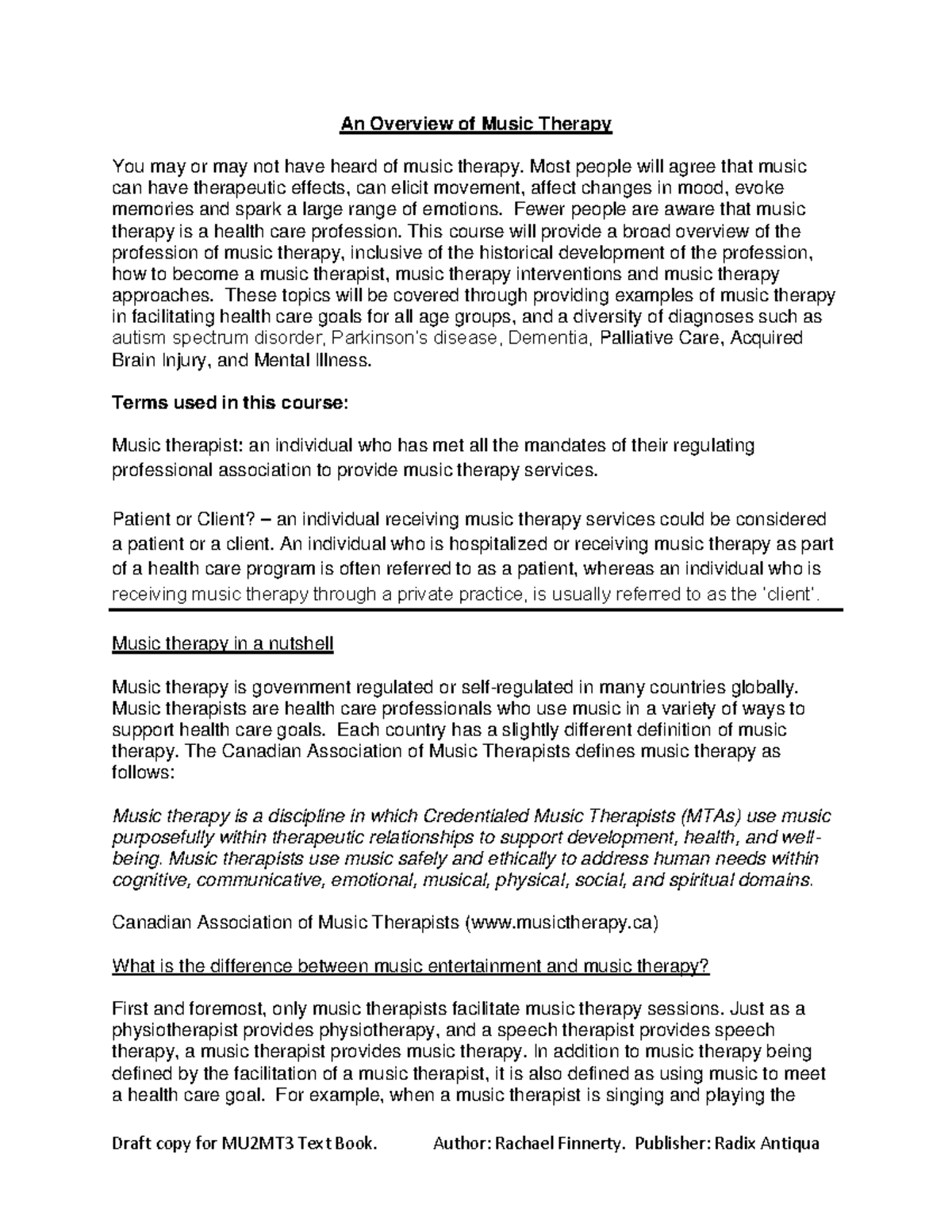 2mt3 - Notes - An Overview of Music Therapy You may or may not have ...