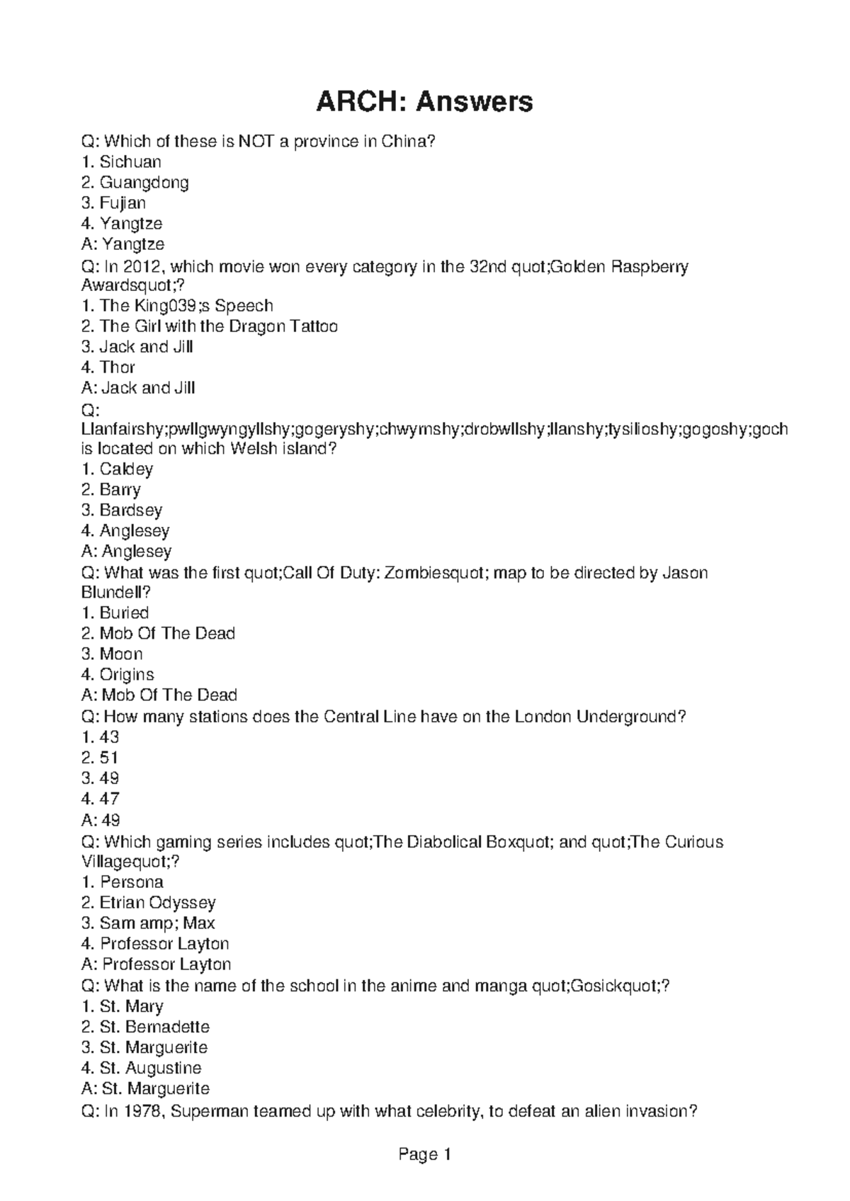 ARCH109 Example 5 - ARCH: Answers Q: Which of these is NOT a province ...