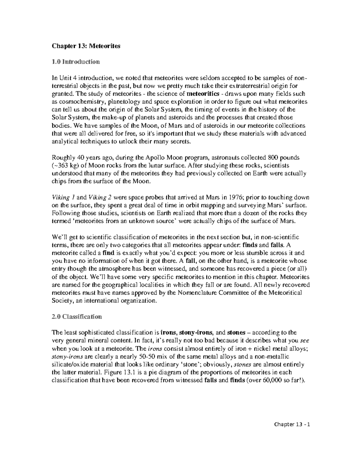 Chapter+13+-+meteorites-1 - Chapter 13: Meteorites 1 Introduction In ...