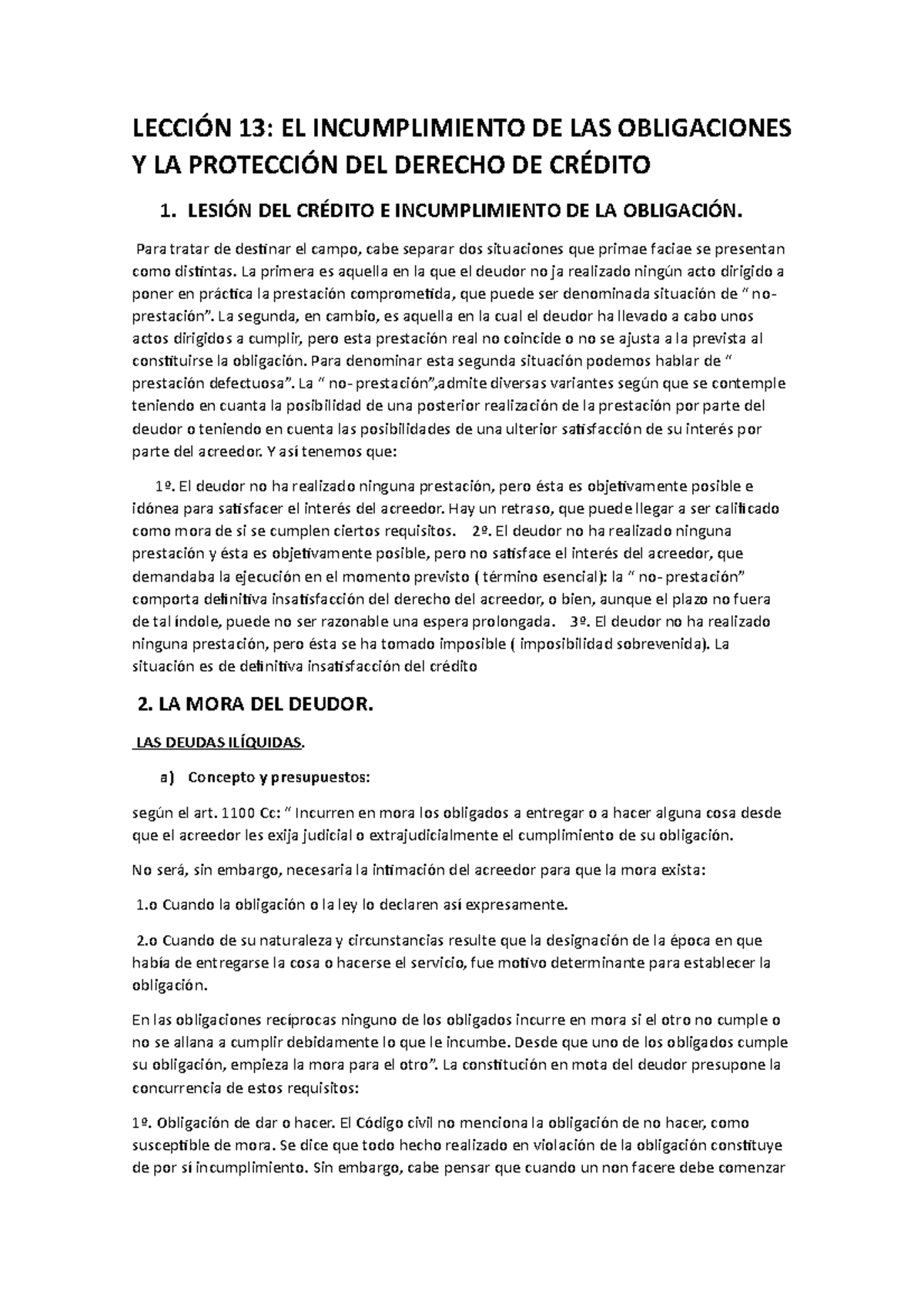 Lección 13 Derecho Civil I, Incumplimiento De Las Obligaciones ...