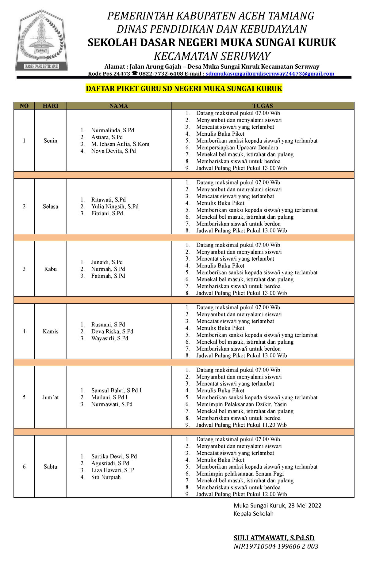 Jadwal Piket Guru Aaaaa Pemerintah Kabupaten Aceh Tamiang Dinas Pendidikan Dan Kebudayaan 0855