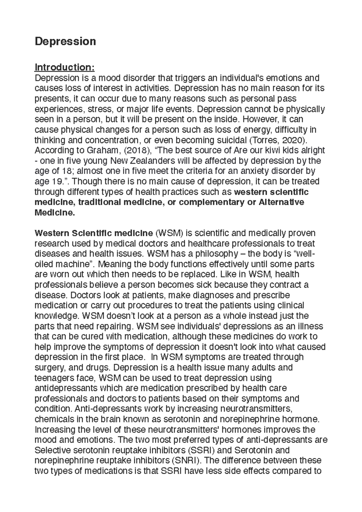 Health 3.3 internal assesment depression - Depression Introduction ...