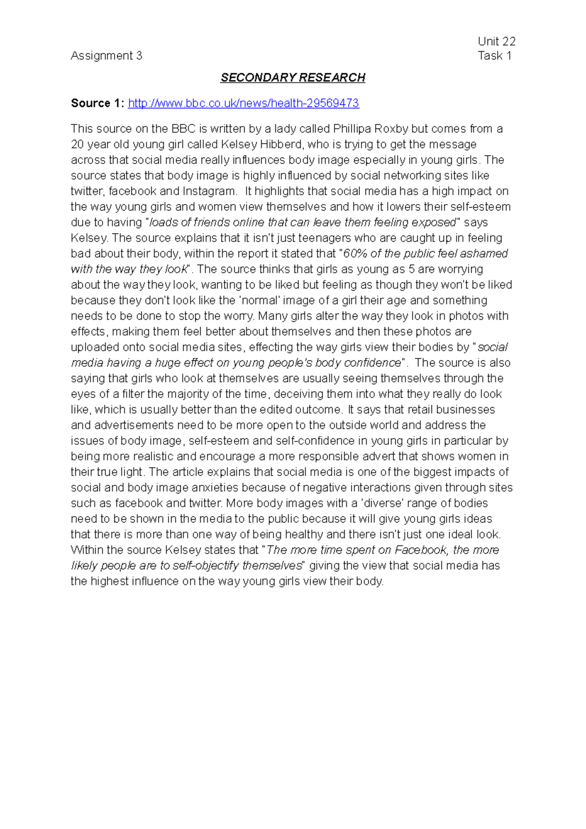 TASK 1 LAST Assignment Secondary research notes - Unit 22 Assignment 3 ...