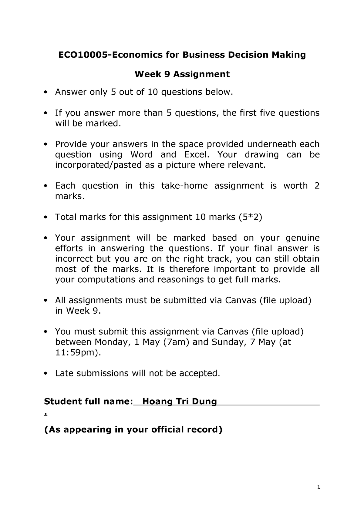 home ec assignment 2023