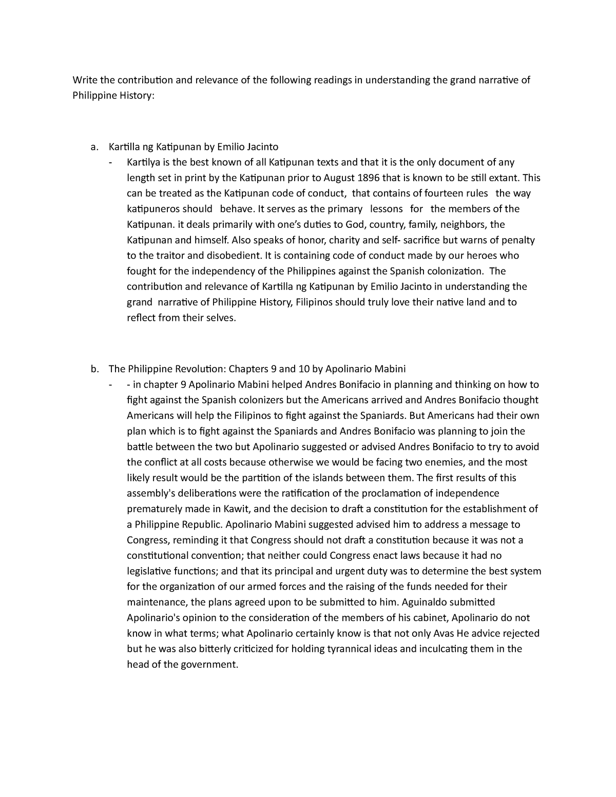 Bola - riph - Write the contribution and relevance of the following ...