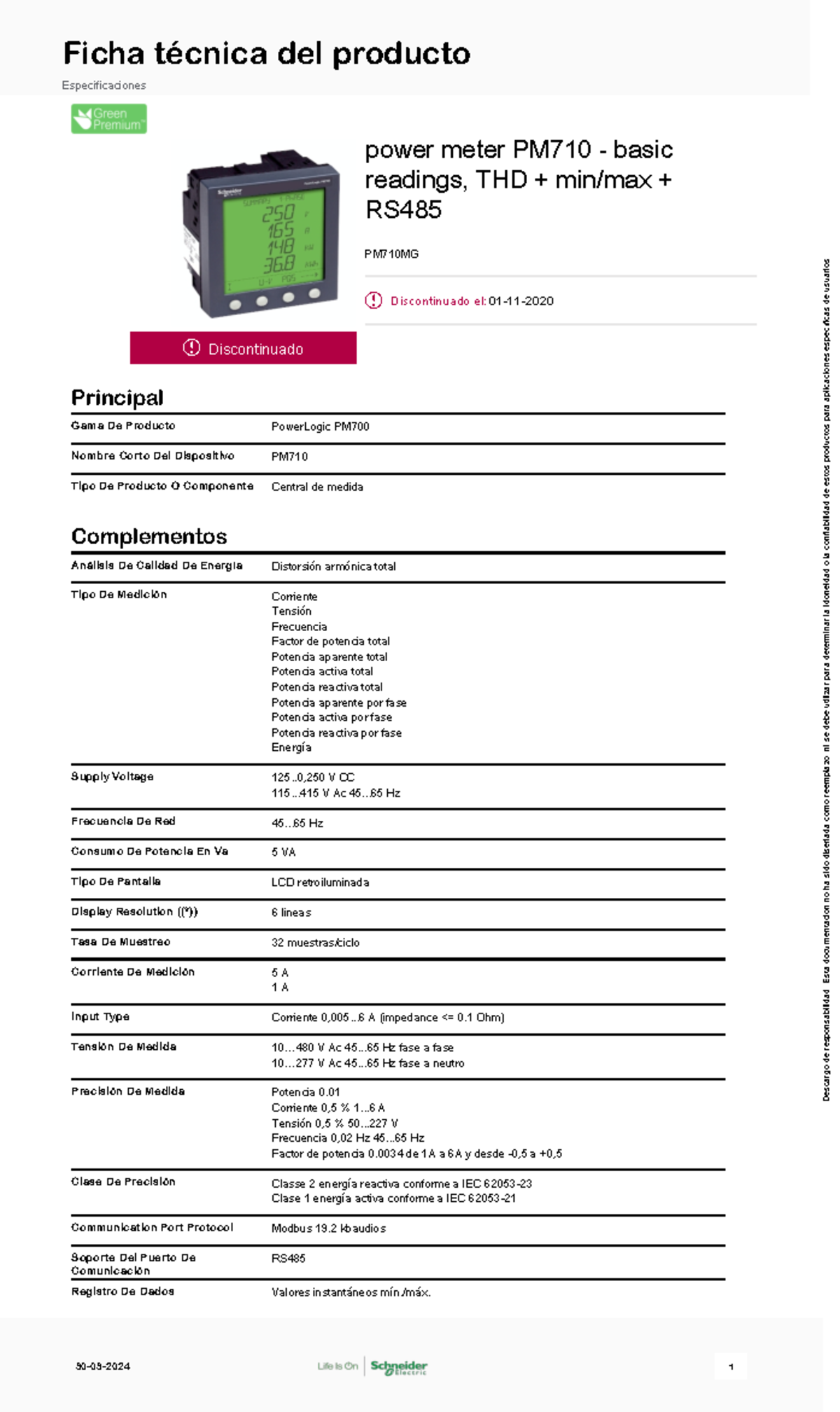 Schneider Electric PM700 PM710MG Discontinuado power meter PM710
