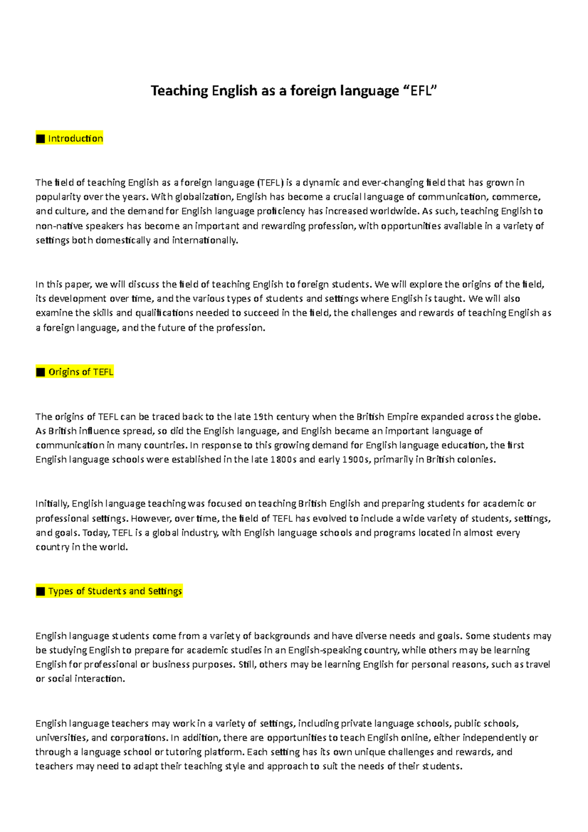 Teaching English As Foreign Language Teaching English As A Foreign