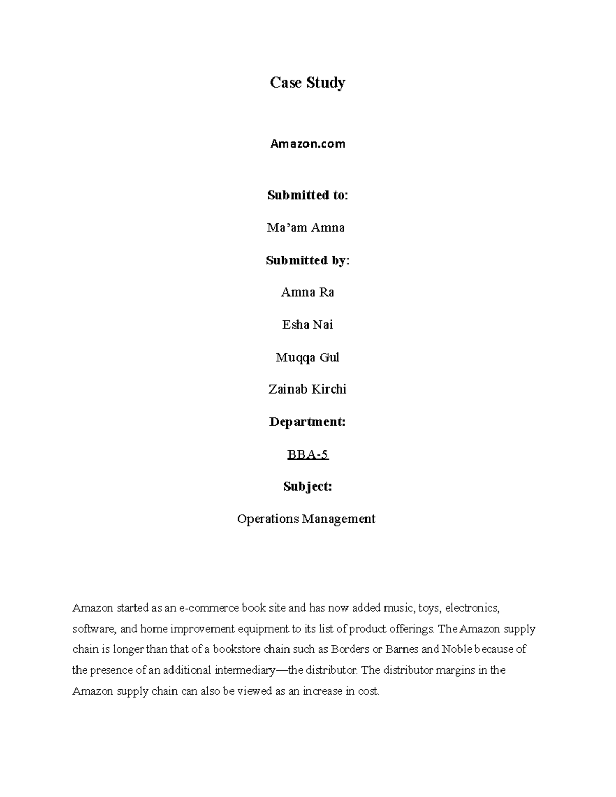 Document from Esha - Answers to a small case - Case Study Amazon ...