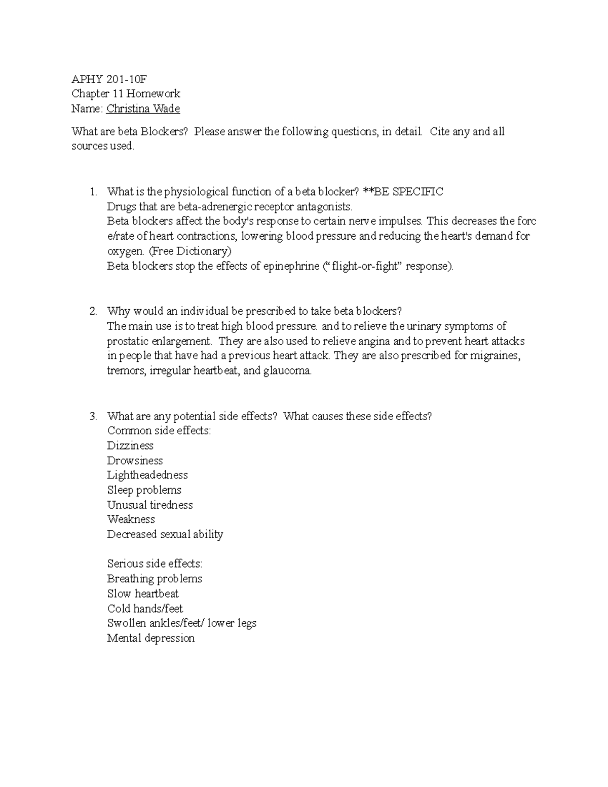 chapter 11 homework assignment APHY 20110F Chapter 11 Homework Name