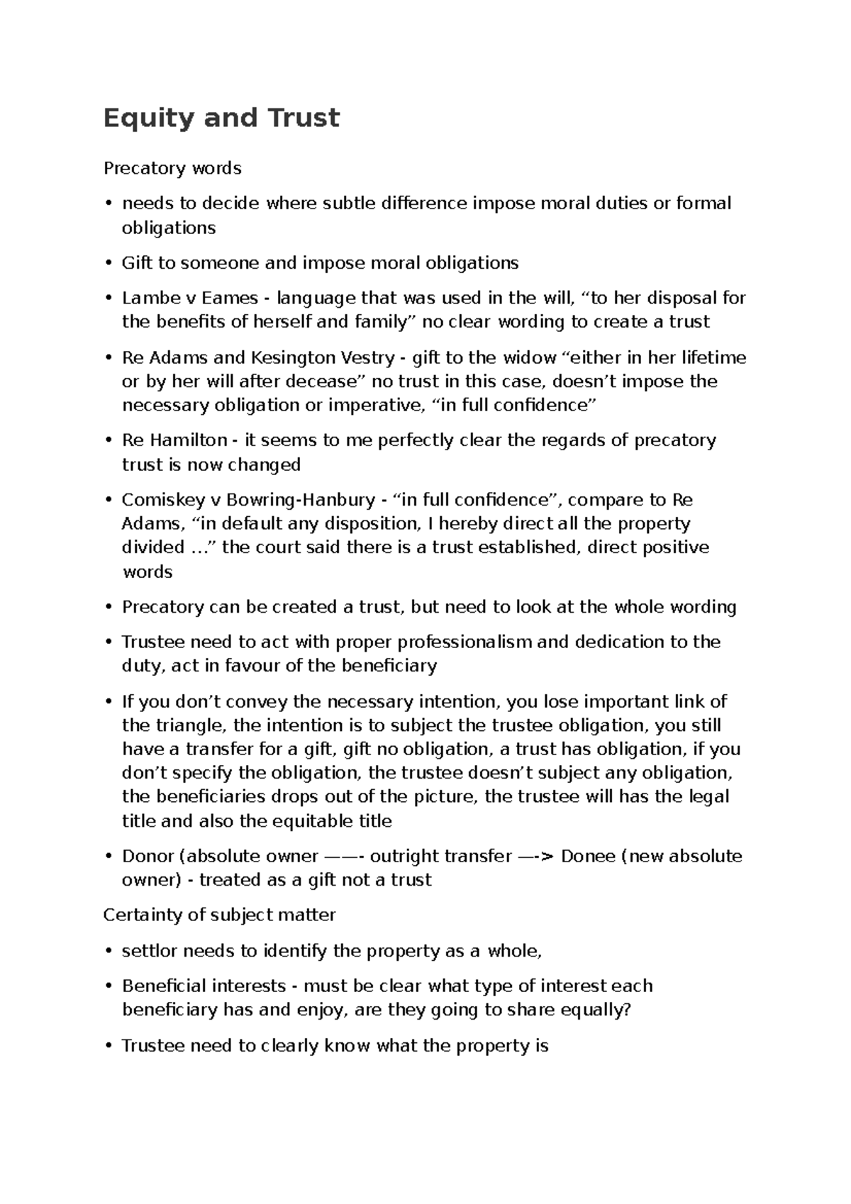 Equity and Trust Precator words Equity and Trust Precatory words