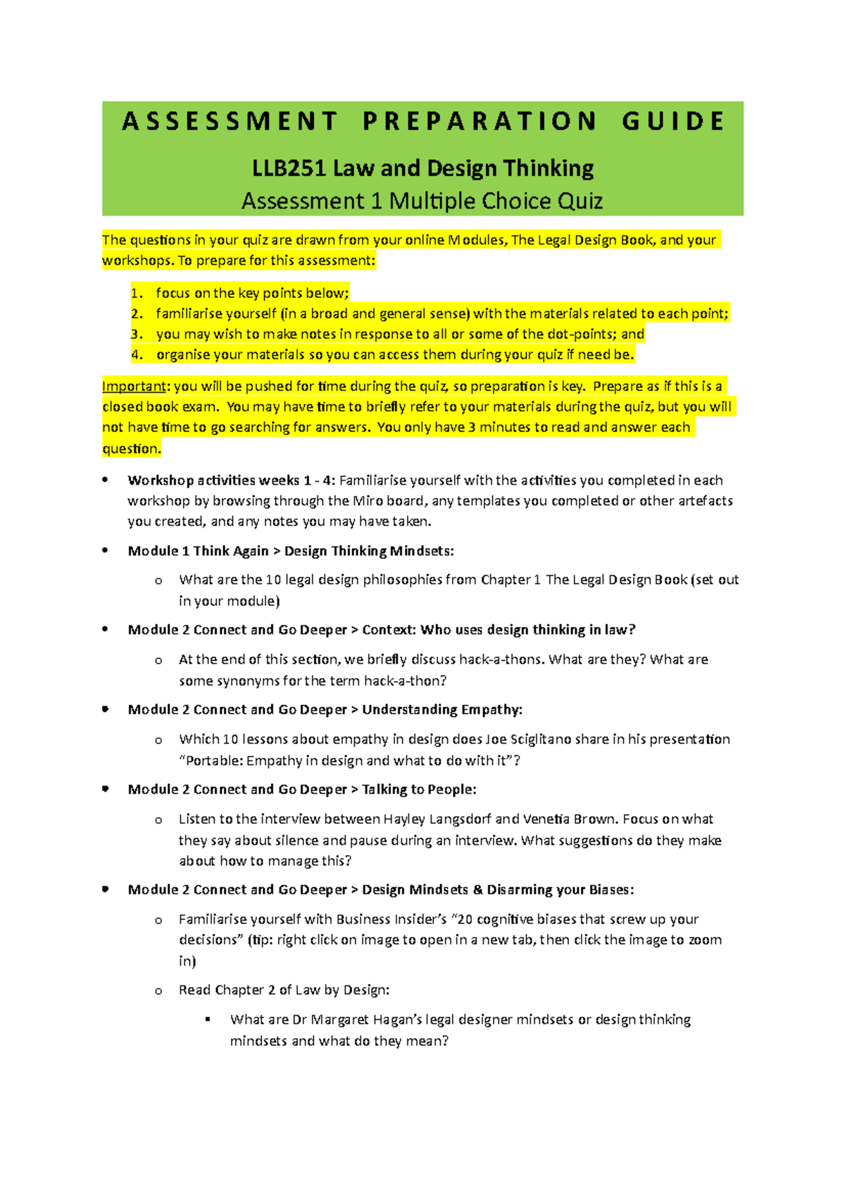 Assessment Preparation Guide Assessment 1 MCQ - A S S E S S M E N T P R E P  A R A T I O N G U I D E - Studocu