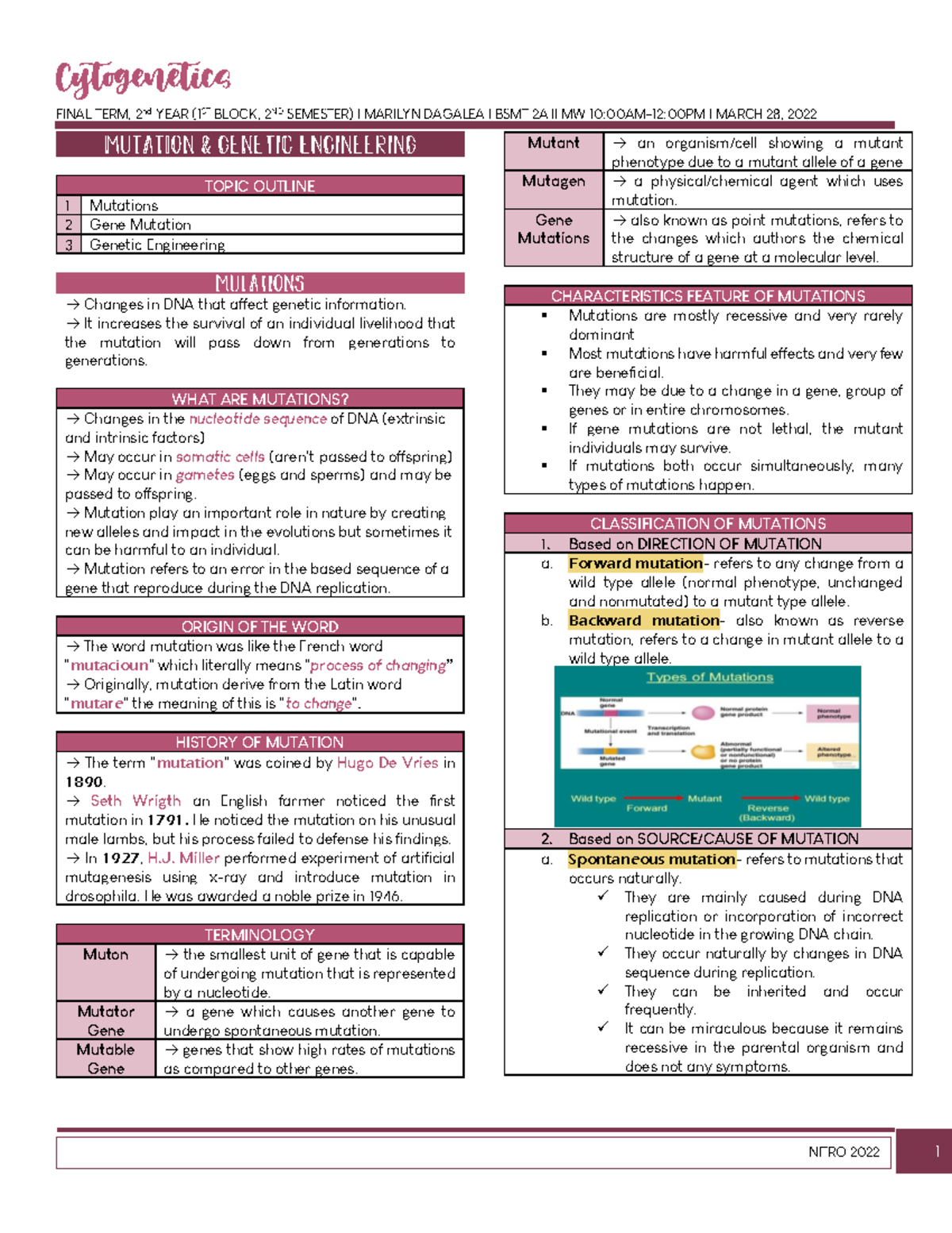 Mutation AND Genetic Engineering Trans - FINAL TERM, 2nd YEAR (1ST ...