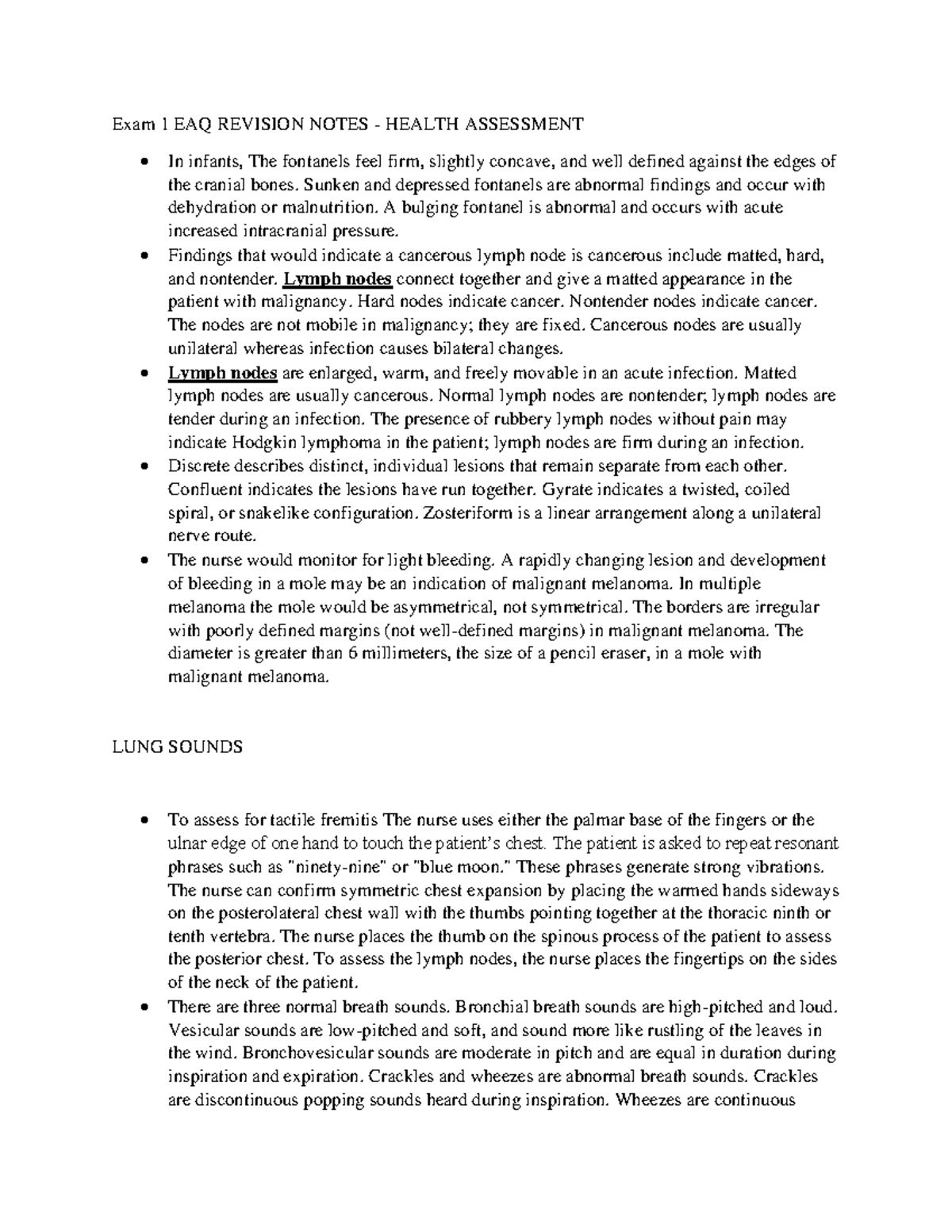 EAQ health assessment notes - Exam 1 EAQ REVISION NOTES - HEALTH ...