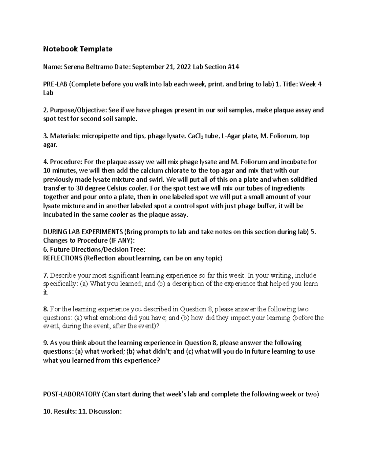 Prelab sept 29 - Notebook Template Name: Serena Beltramo Date ...
