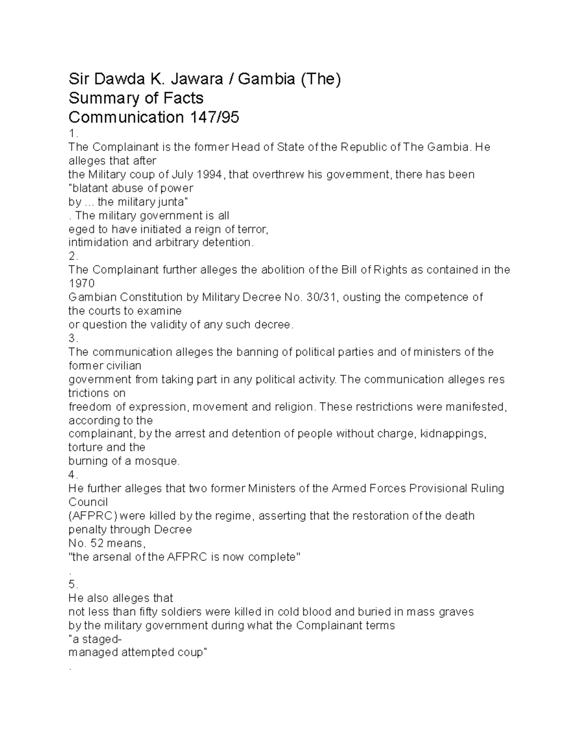 Dawda jawara vs gambia HUMAN RIGHTS STATUTES Sir Dawda K. Jawara