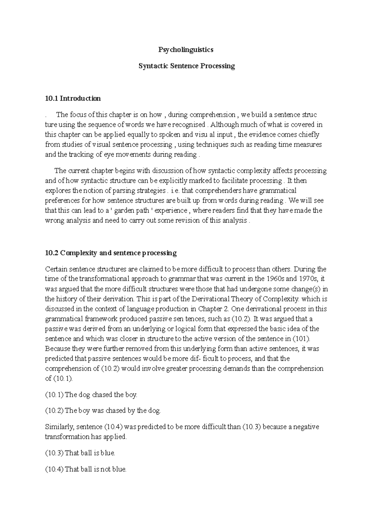 Syntactic sentence processing 1 - Psycholinguistics Syntactic Sentence ...