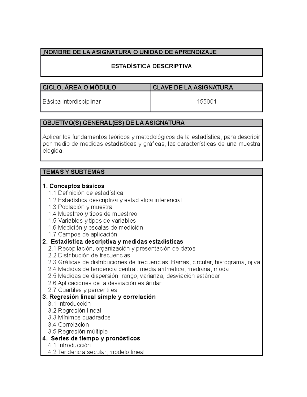 Estadistica Descriptiva - NOMBRE DE LA ASIGNATURA O UNIDAD DE ...