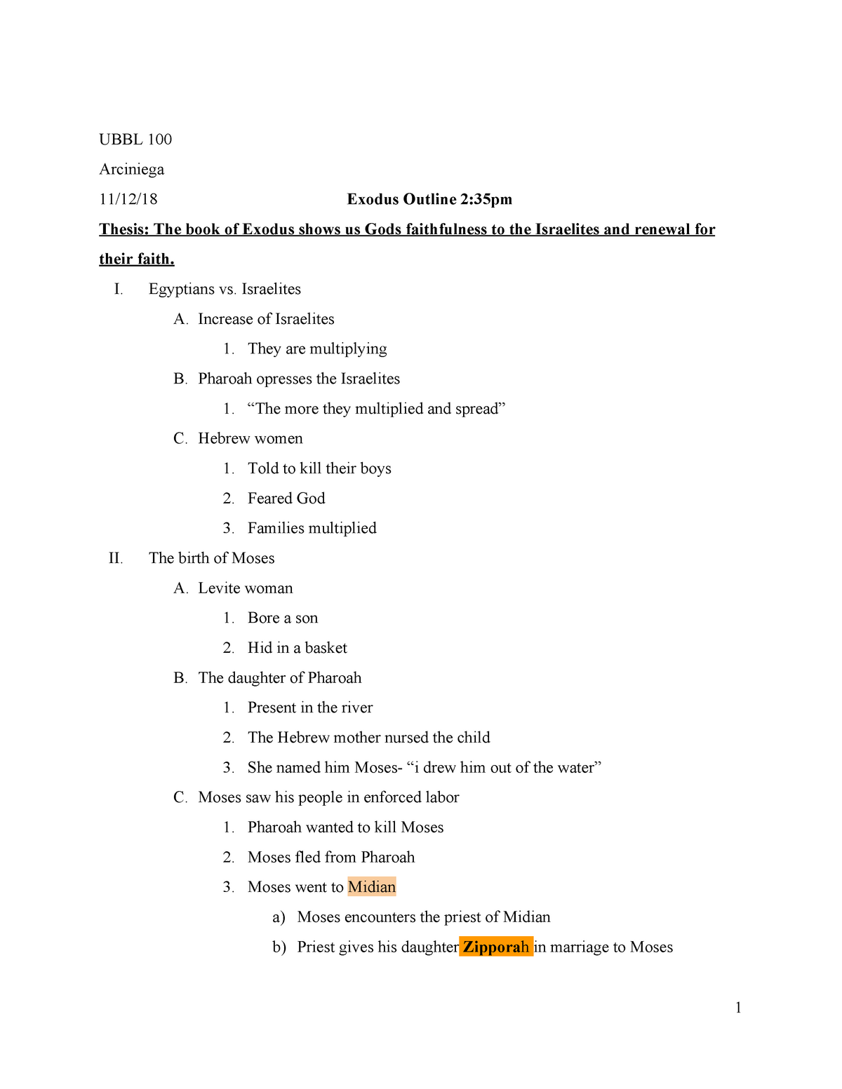 Exodus Outline UBBL - UBBL 100 Arciniega 11/12/18 Exodus Outline 2:35pm ...