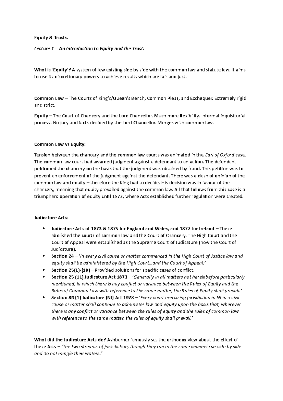 Equity and Trusts - Introduction - Equity & Trusts. Lecture 1 – An ...