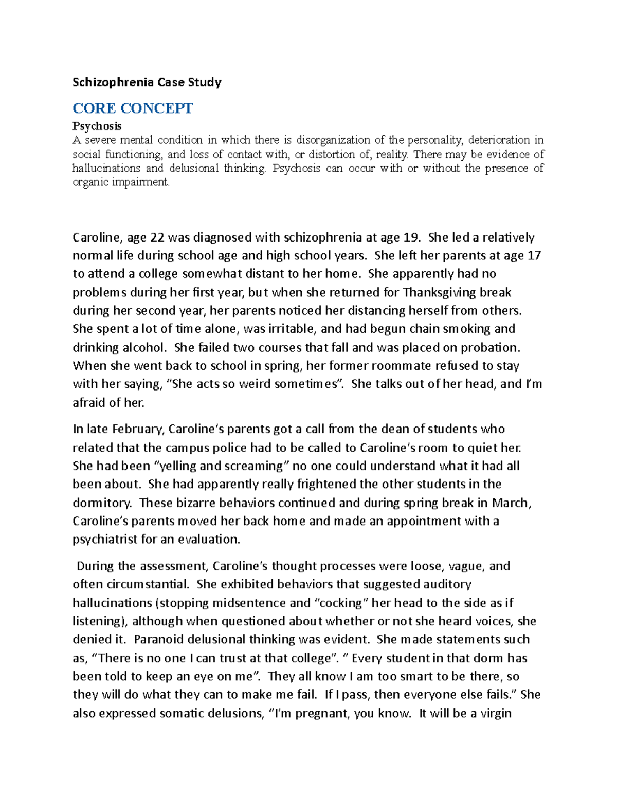 schizophrenia case study female