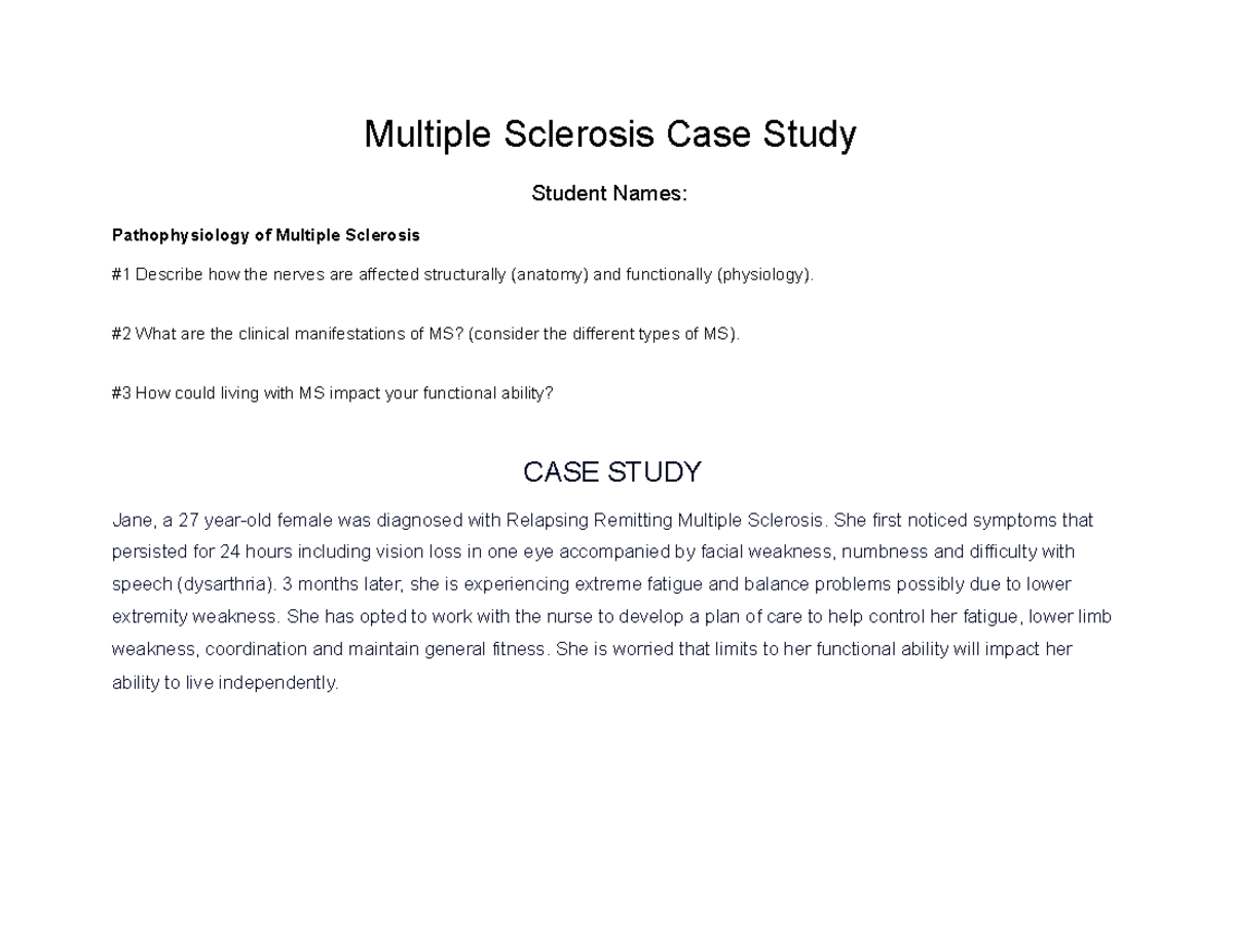 week 2 case study multiple sclerosis