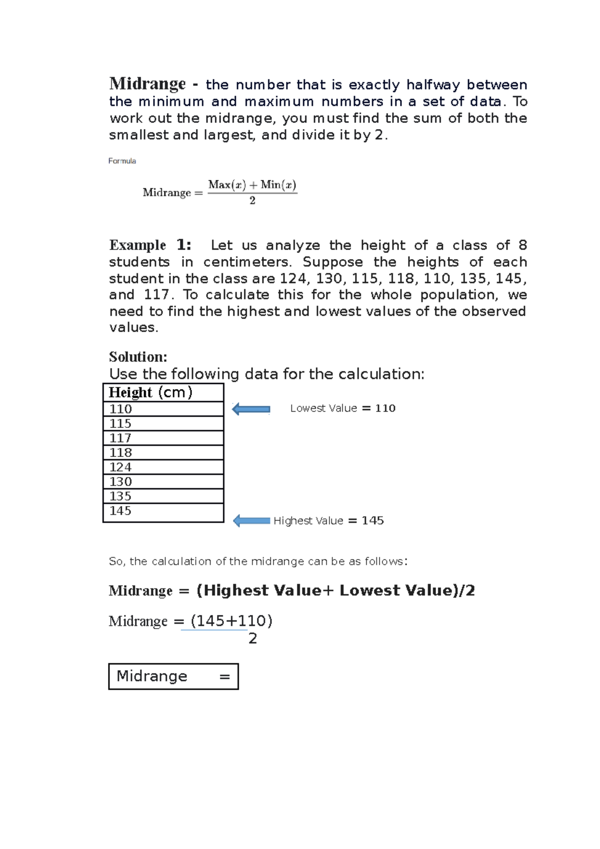Midrange - study - Midrange - the number that is exactly halfway ...