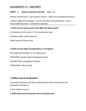 ME6016 ADVANCED I.C ENGINES - SHORT QUESTIONS AND ANSWERS