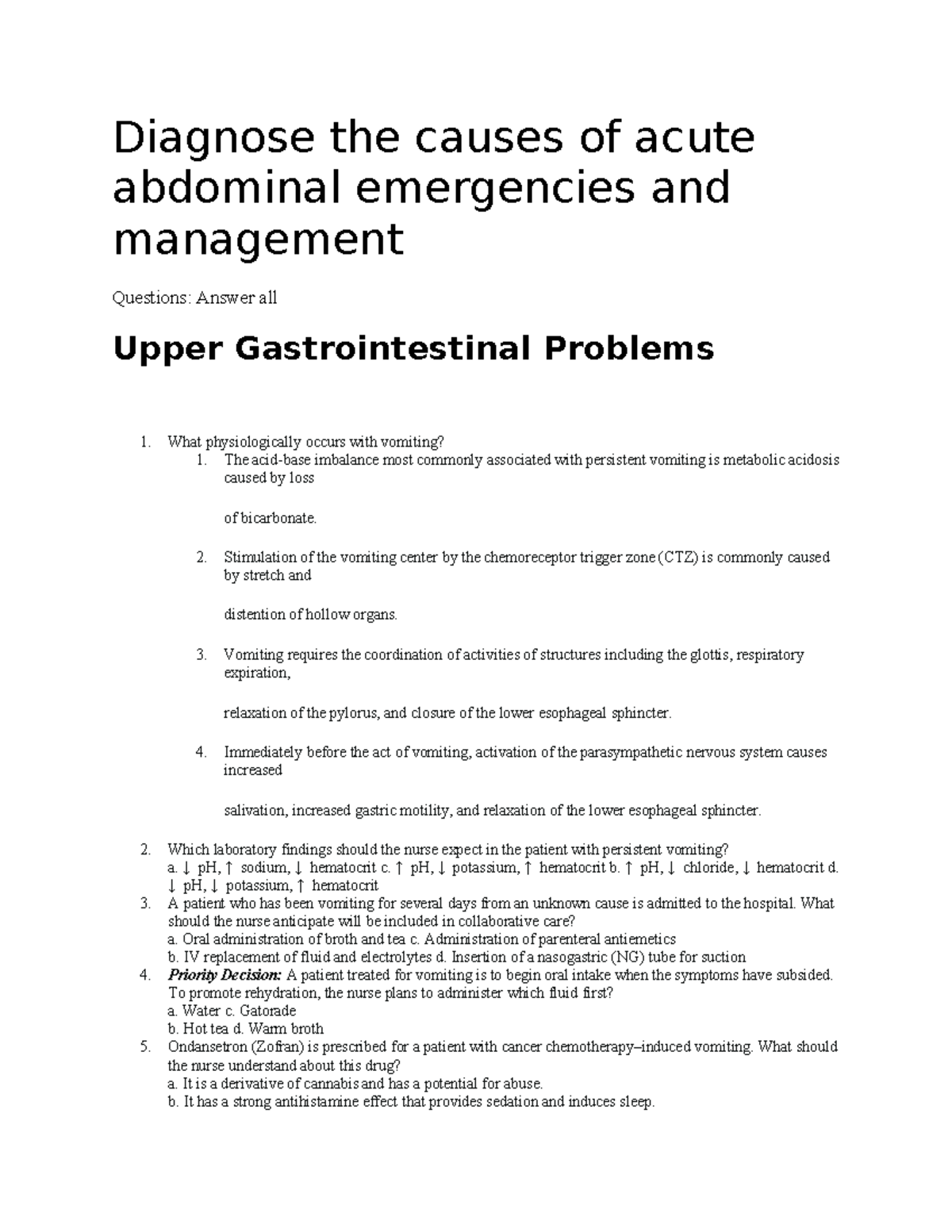 Questions acute abdomen - Diagnose the causes of acute abdominal ...