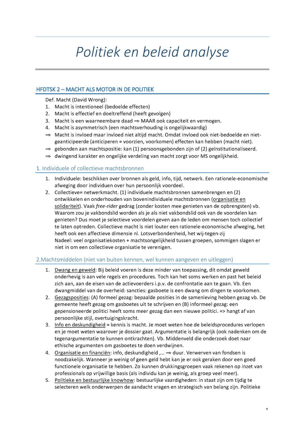 Politiek Samenvatting - Politiek En Beleid Analyse HFDTSK 2 MACHT ALS ...