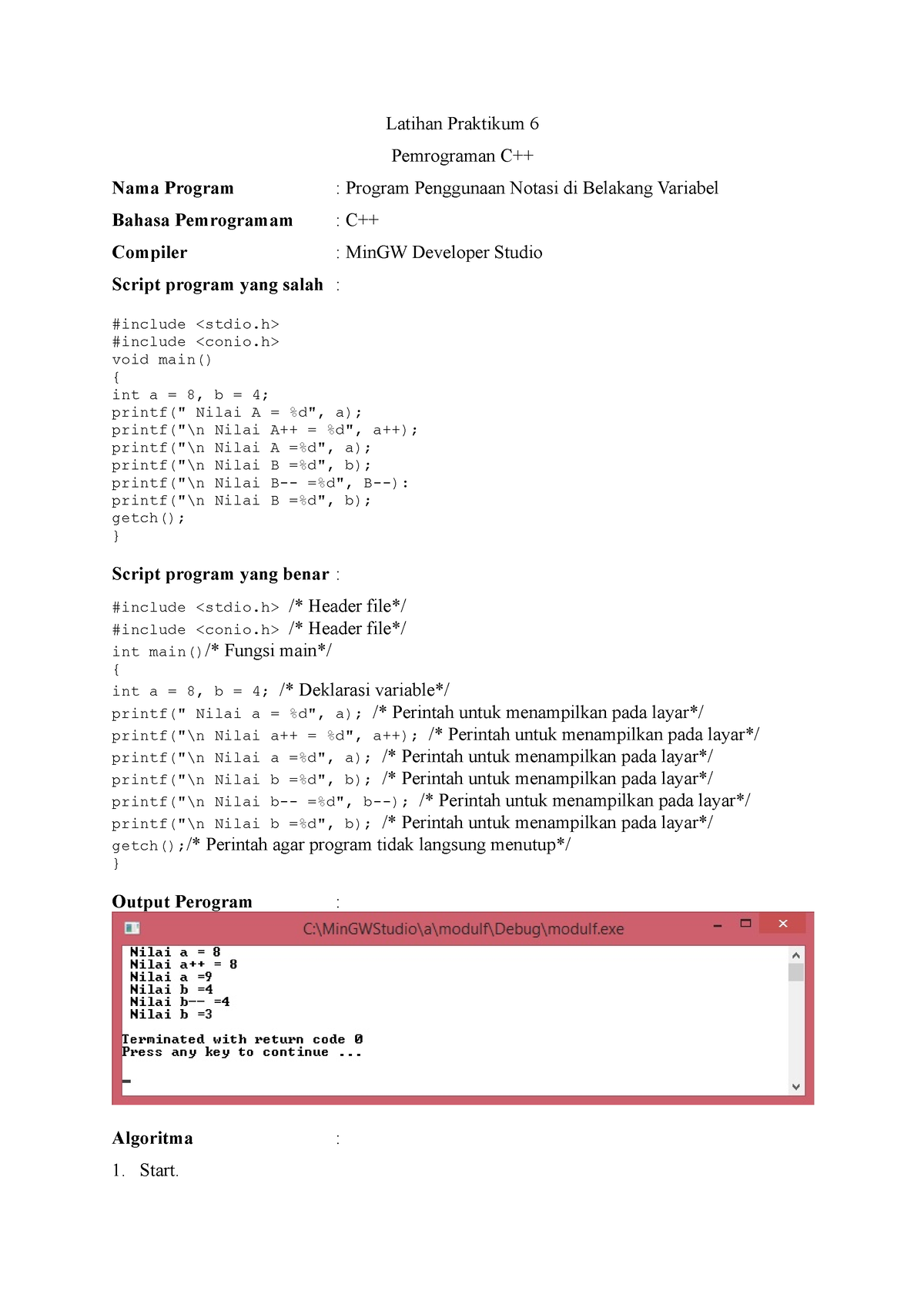 Latihan Praktikum 6-10 Dasar Pemrograman - Latihan Praktikum 6 ...