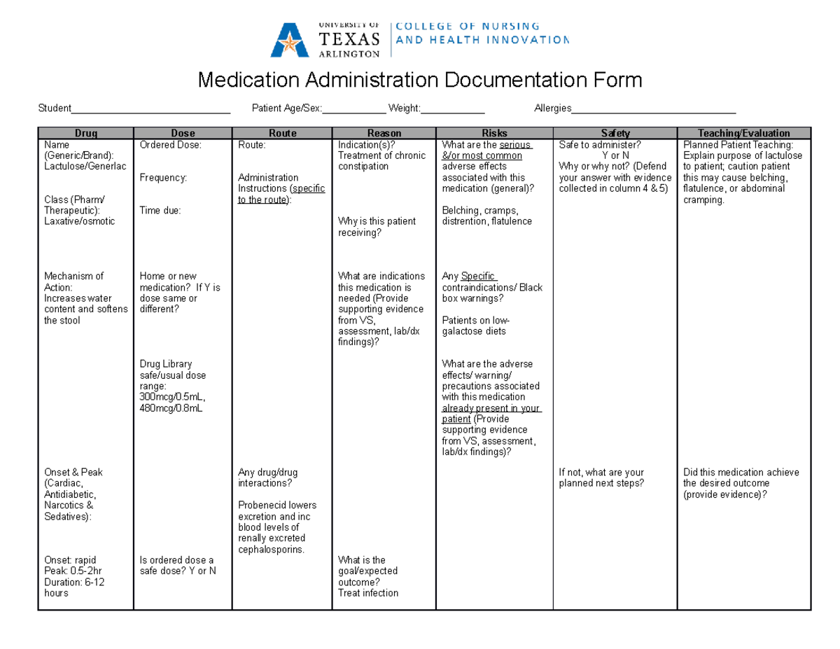 Lactulose lmao Medication Administration Documentation Form Studocu