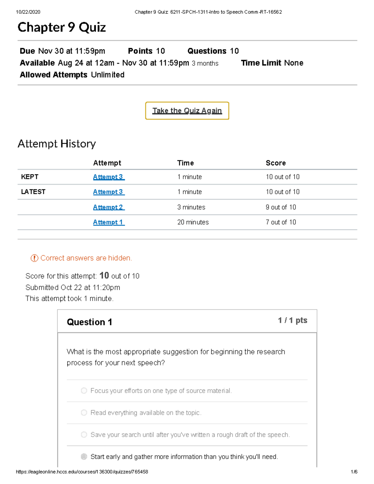 Chapter 9 Quiz 6211-SPCH-1311-Intro To Speech Comm-RT-16562 - Chapter 9 ...