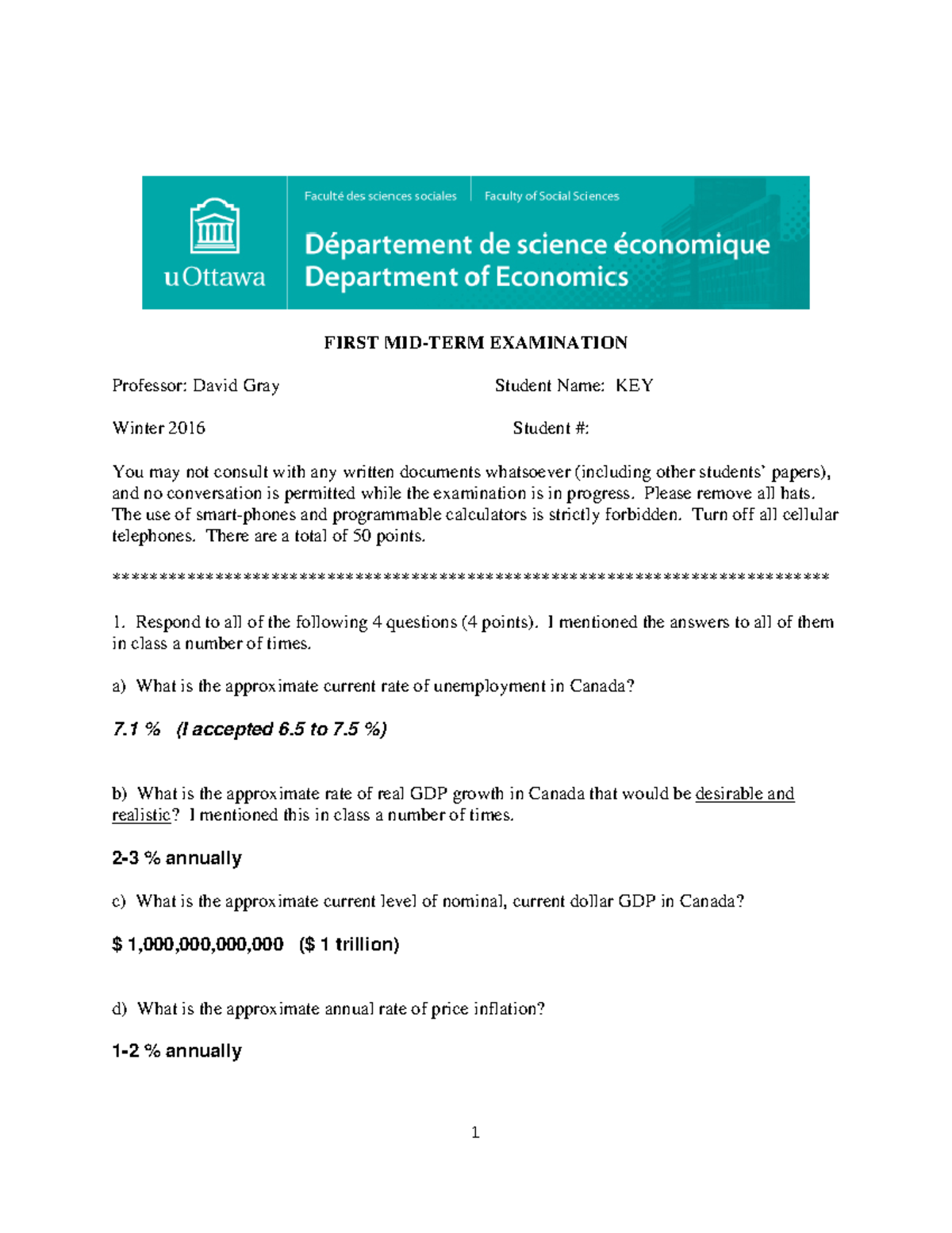 1102 MT1 16 - midterm - FIRST MID-TERM EXAMINATION Professor: David ...