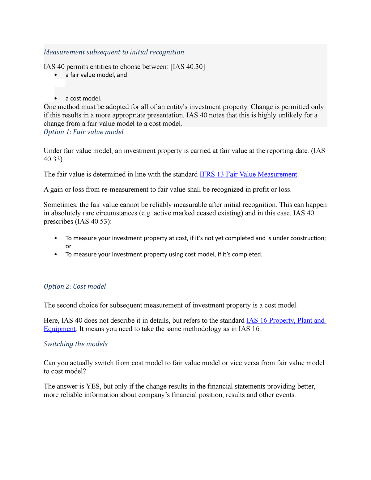 Measurement Subsequent To Initial Recognition Of Investment Property ...