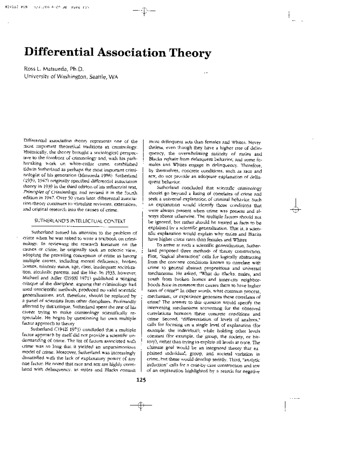 Matsueda Differential Association Theory Poder Punitivo UAI Studocu